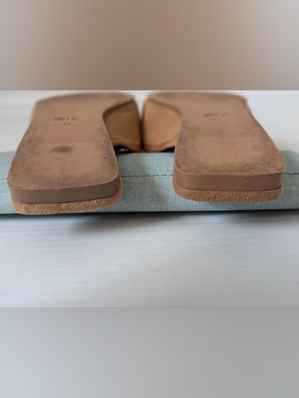 Zara Square Toe Suede Ballet Mule Flats- Tan Womens Size UER 5 - Picture 4 of 8